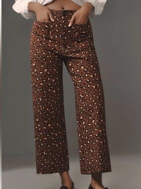 Maeve The Colette Leopard Print Crop Wide Leg Pants in Brown - Size 32